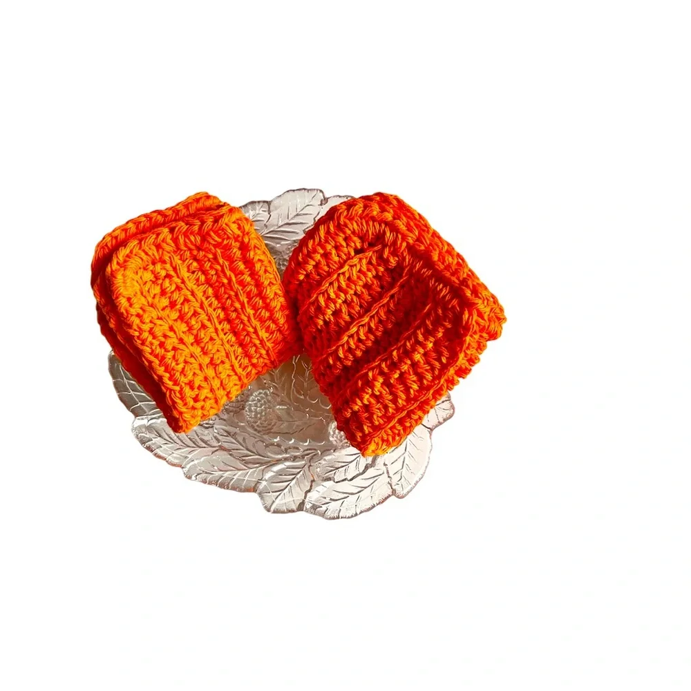 HAND CRAFTED Colorful Tangerine 100% Cotton All Purpose Wash or Dish Cloths